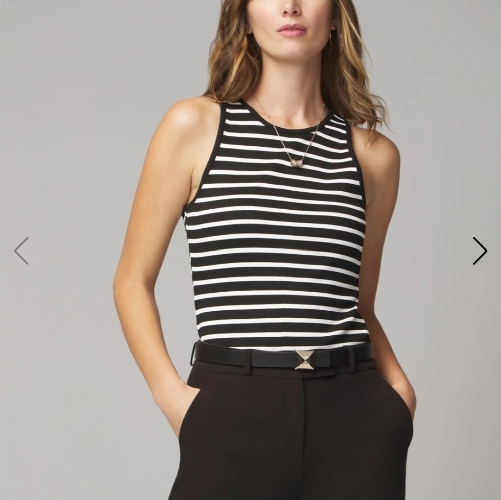 White House Black Market Black & White Striped Forme Ribbed Tank, M